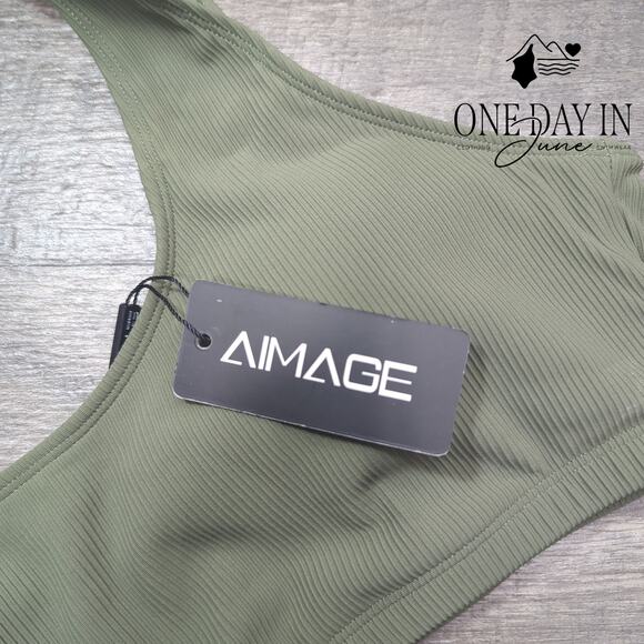 Aimage Crop Ribbed Bikini Swimsuit Size L - Picture 4 of 7